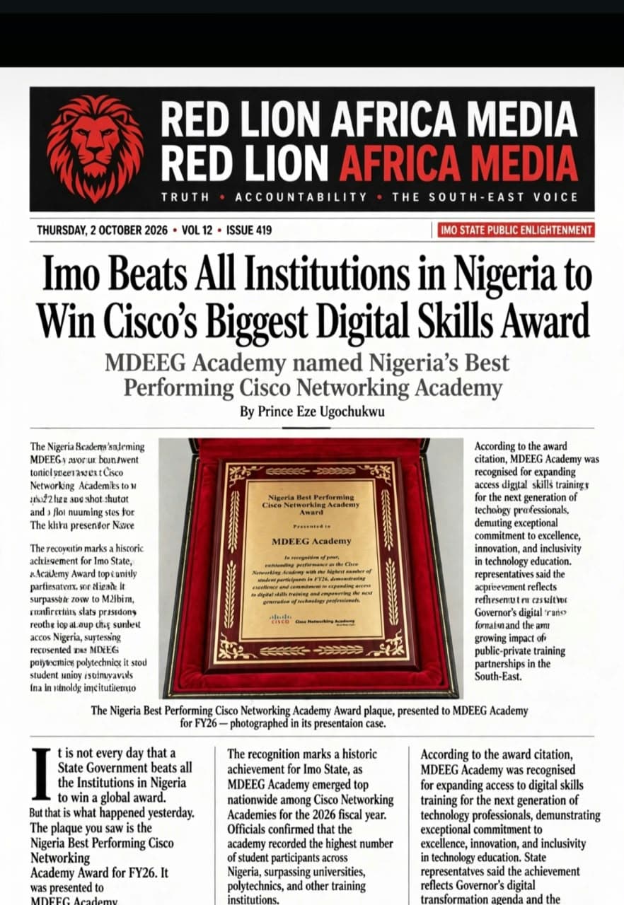 Imo's MDEEG Academy Named Nigeria's Best Performing Cisco Networking Academy for FY26